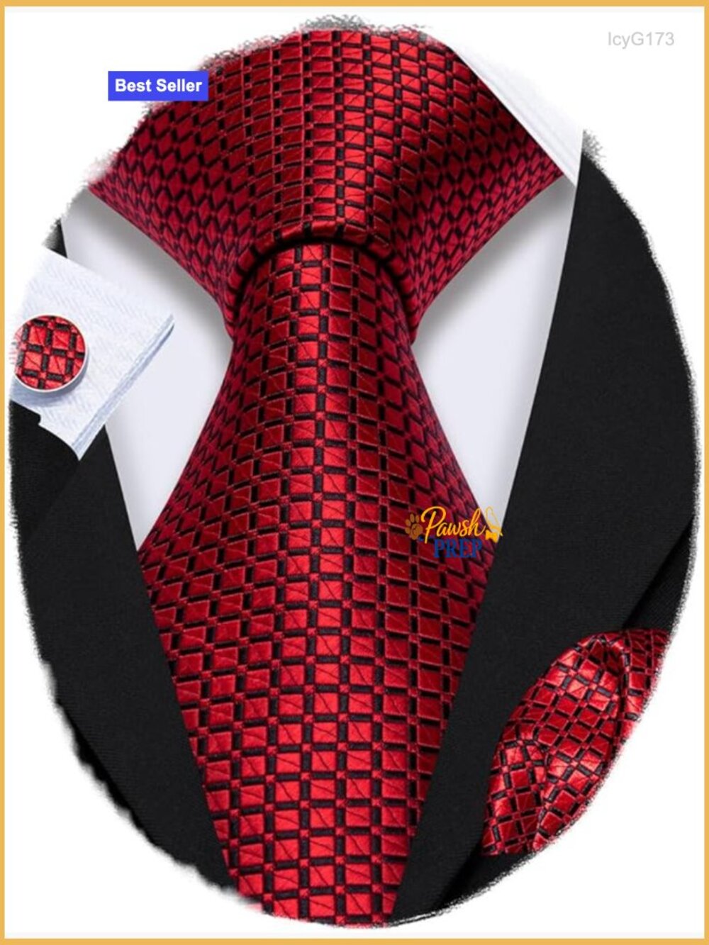 Men's Formal Tie Set with Pocket Square and Cufflinks, Silk Material